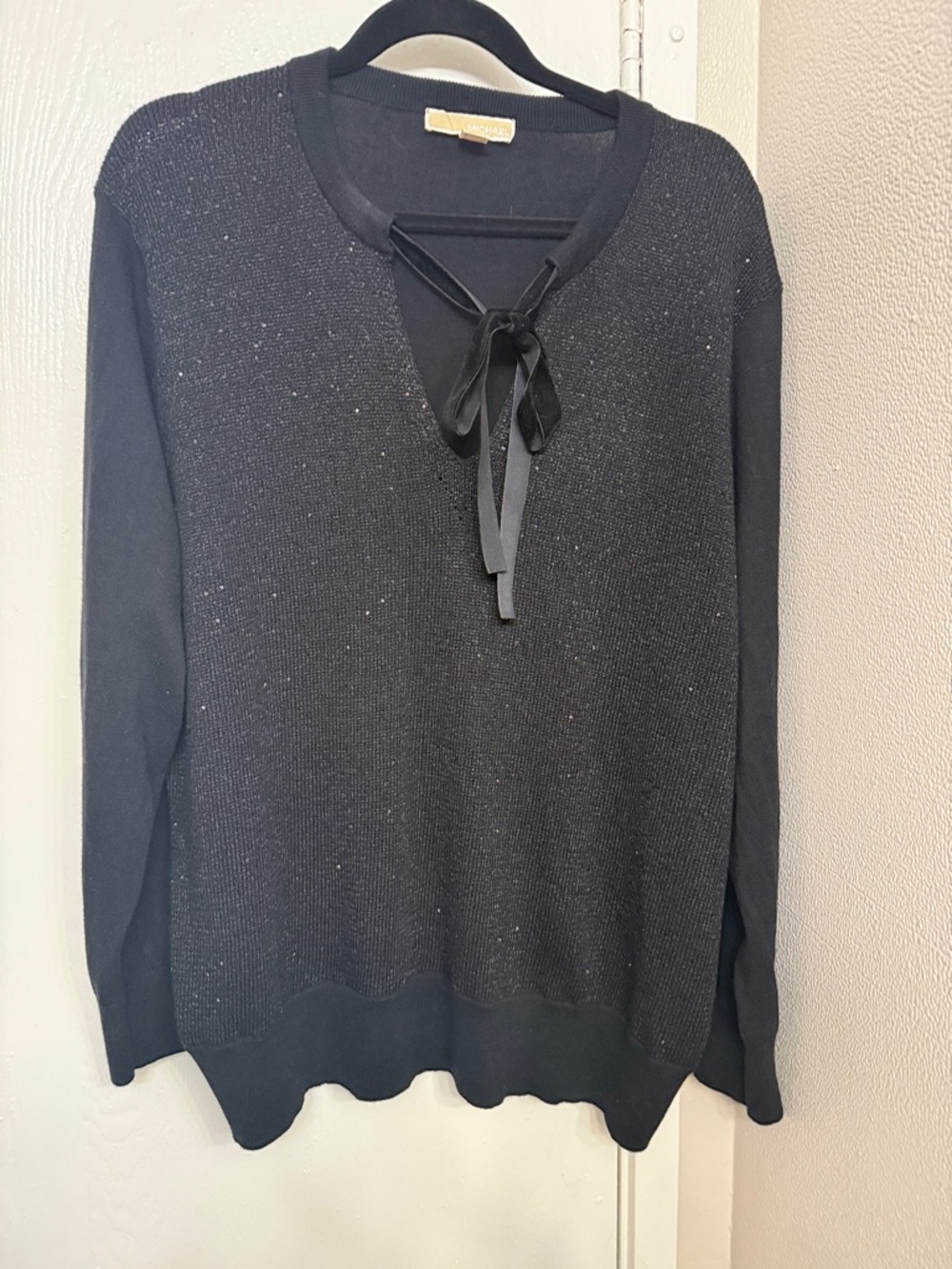Michael Kors Black V-Neck Tie-Front Sweater
